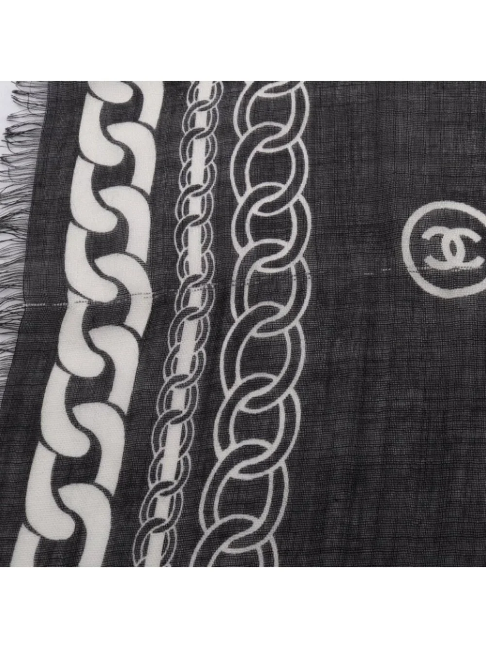 Chanel Shawl CC Logo Black Silk Scarf